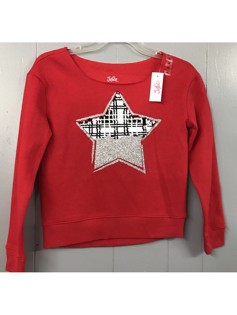 Justice Sweatshirt. Red with Star on Front. Changing Sequins. Size Girls 8. NWT